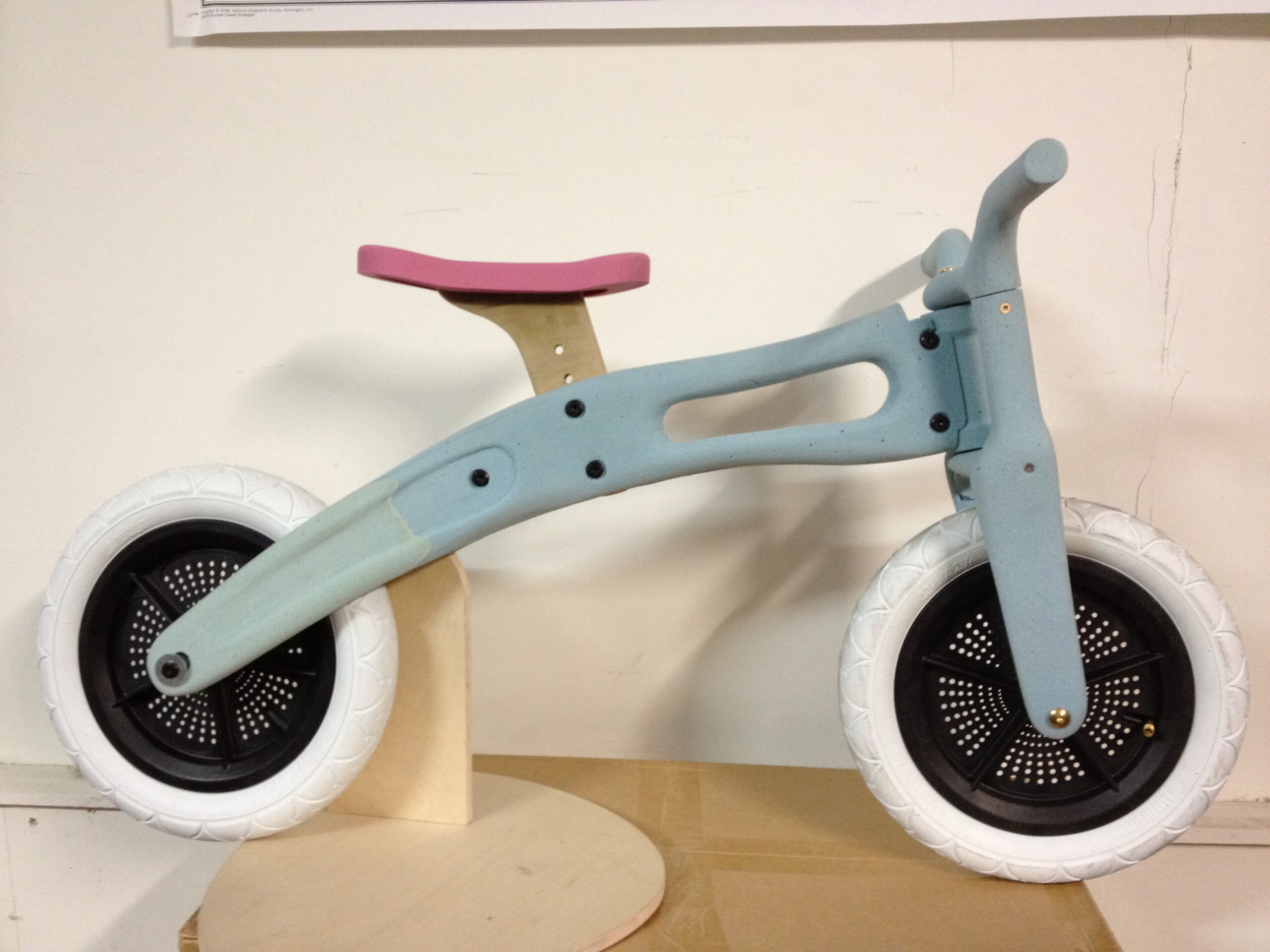 Hands-on prototype of the balance bike being tested for durability and ease of frame adjustment.